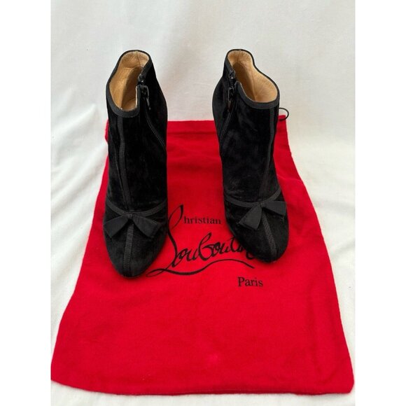 Christian Louboutin Women's  Ankle Boots Pump Round Toe With Bow  Black Size 36 - Picture 2 of 12